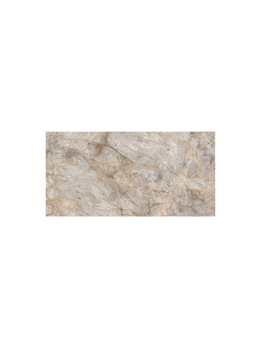 Rectangular marble tile with beige and brown patterns on a white background