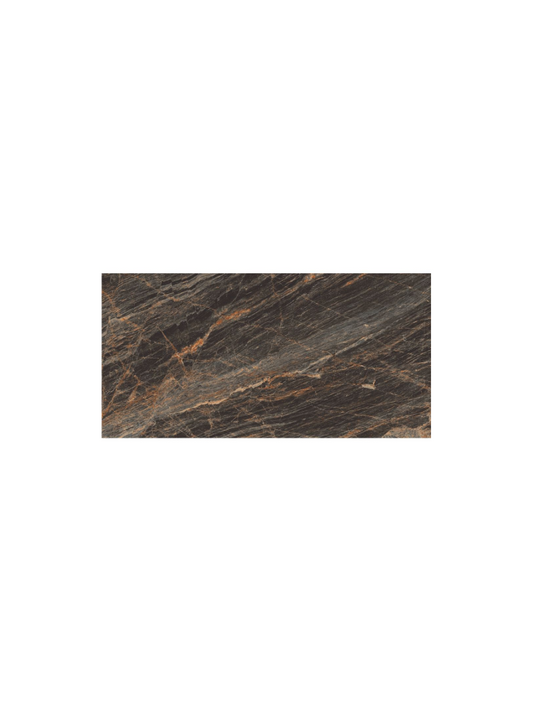 Rectangular tile with brown and black marbled pattern on a white background
