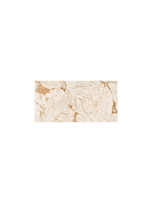 Beige marble tile with brown veining on a white background