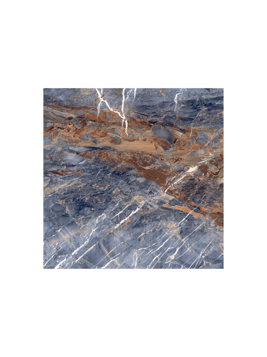 Marble tile with blue and brown patterns on a white background