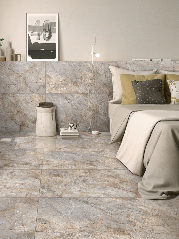 River Cinerea Grainy Surface with Gloster Effect Floor Tile - 600 x 1200mm