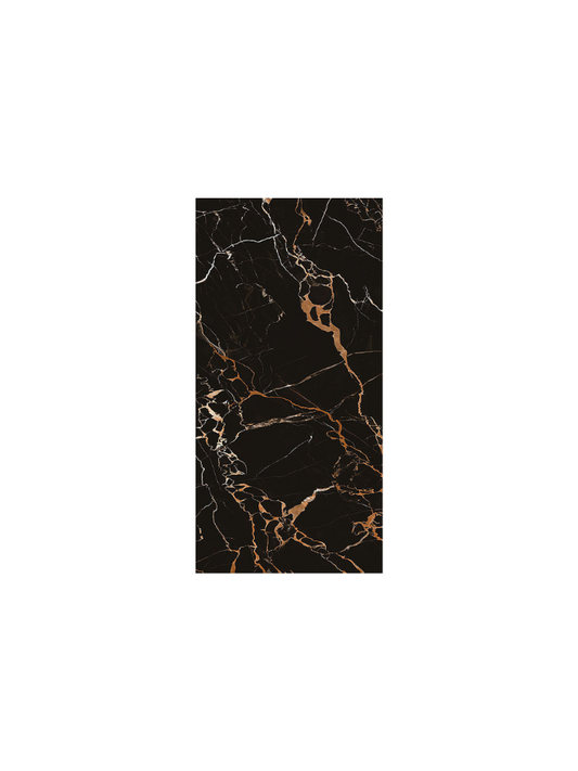 Marble-patterned surface with black and gold veins on a white background