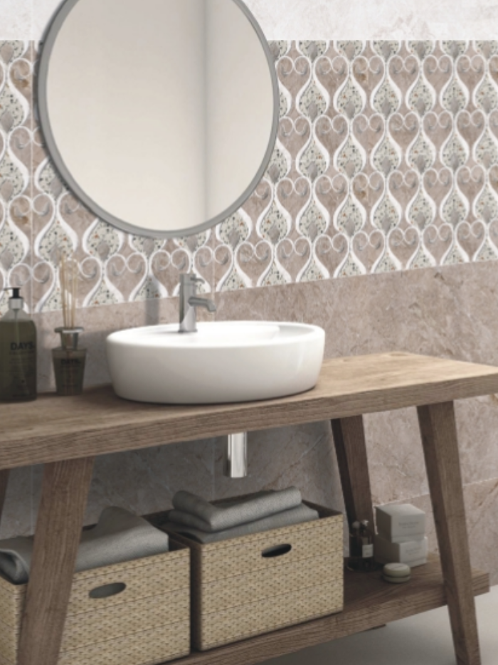 Beige Leaf DK Glossy 300x450mm Wall Tile