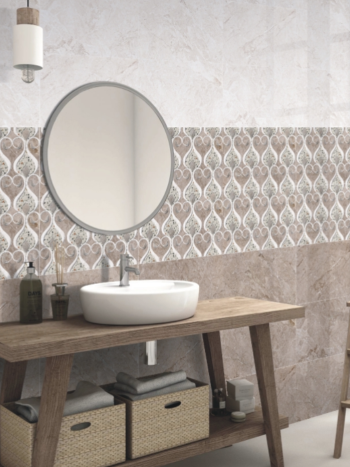 Beige Leaf DK Glossy 300x450mm Wall Tile