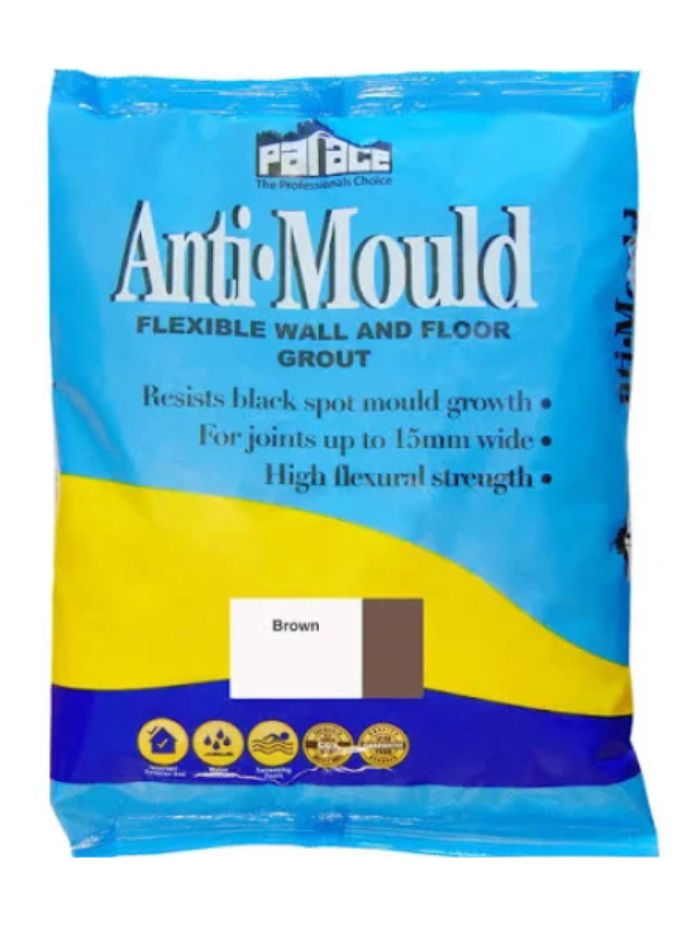 Anti-mould flexible tile grout for walls and floors, brown, 3kg bag