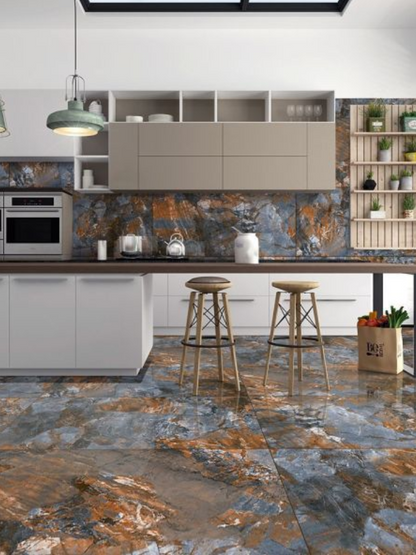 Cuarteo Azul High Gloss Floor Tile - 600 x 1200mm