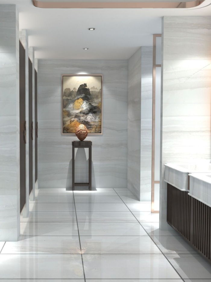 Modern hallway with a decorative painting on the wall