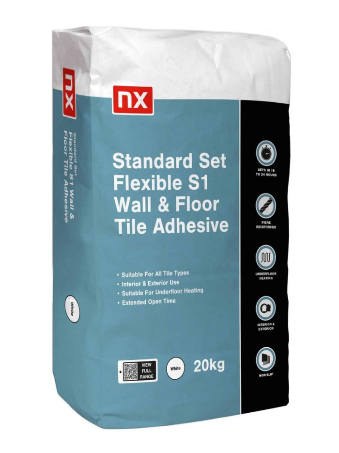 NX Standard Set Flexible S1 White Wall & Floor Tile Adhesive pallet with 54 bags
