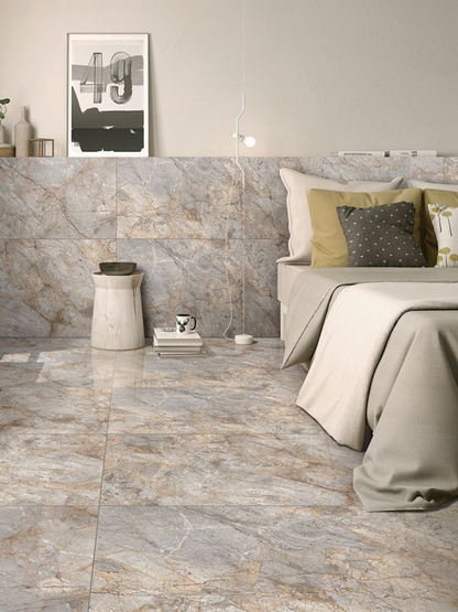 River Cinerea Grainy Surface with Gloster Effect Floor Tile - 600 x 1200mm