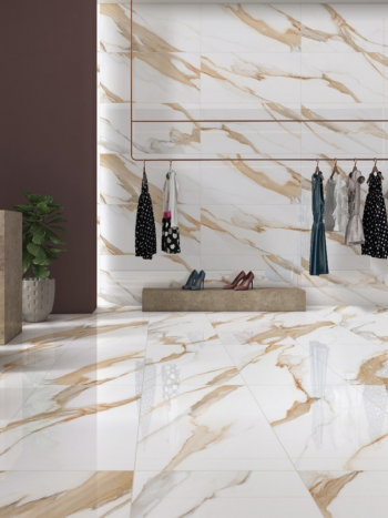 Calacatta Sun White HI-Gloss Effect GVT Wall Tile